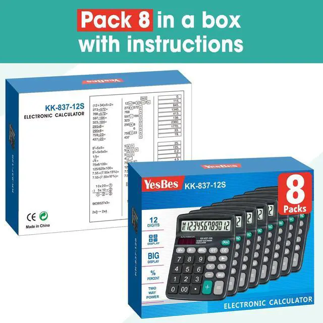 Alt view image 14 of 14 - 8 Pack Calculator Bulk, 12 Digits Calculators Desktop with Large LCD Display and Sensitive Butto, Solar and Battery Dual Power, Desk Calculator for Office, School, Home