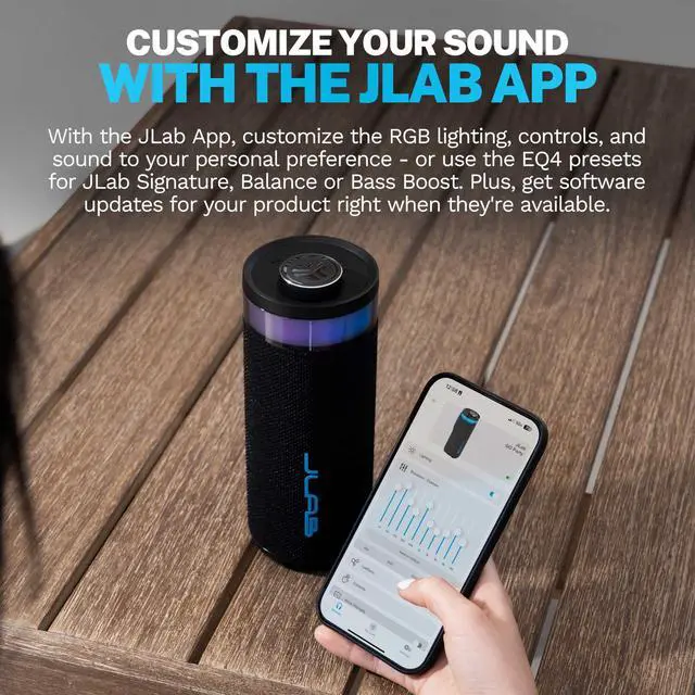 Alt view image 14 of 14 - Go Party Portable Bluetooth Speaker, Midnight Black, 10 Watts of Power, 16+ Hours of Playtime, IP56 Waterproofing, Customizable RGB LED Lighting, Lab Sync Up to 100 Speakers, Custom Sound in-App