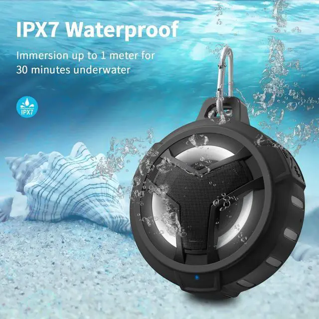 Alt view image 9 of 14 - Bluetooth Shower Speaker, Portable Bluetooth Speakers, IP67 Waterproof Wireless Speaker with LED Light, Floating, 2000mAh, True Wireless Stereo for Kayak, Beach, Gifts for unisex -Black