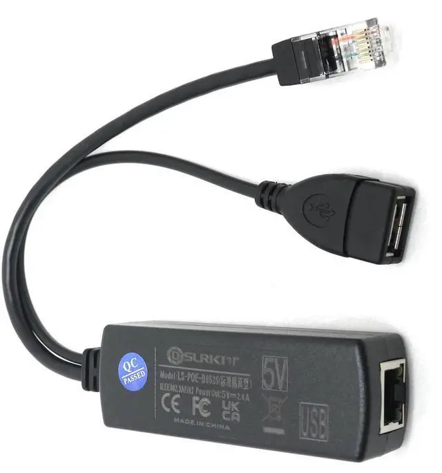 Alt view image 2 of 6 - Active PoE Splitter 48V to 5V 2.4A USB Type A Female 802.3af Power Over Ethernet