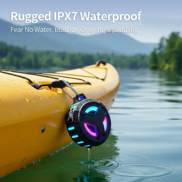 Alt view image 11 of 14 - Bluetooth Shower Speaker, Portable Bluetooth Speakers, IP67 Waterproof Wireless Speaker with LED Light, Floating, 2000mAh, True Wireless Stereo for Kayak, Beach, Gifts for unisex -Black
