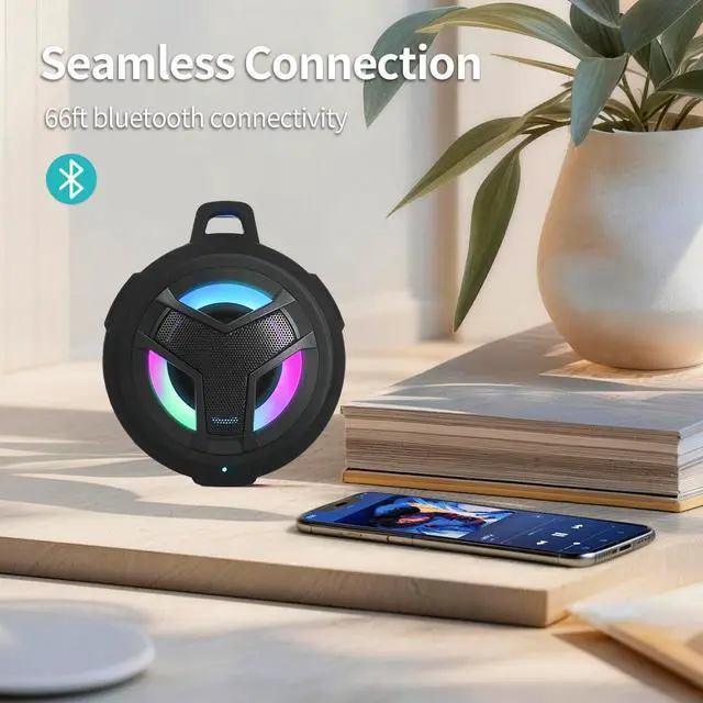 Alt view image 13 of 14 - Bluetooth Shower Speaker, Portable Bluetooth Speakers, IP67 Waterproof Wireless Speaker with LED Light, Floating, 2000mAh, True Wireless Stereo for Kayak, Beach, Gifts for unisex -Black