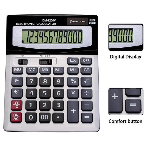 Alt view image 5 of 7 - 12 Digit Desktop Calculator with Large LCD Display and Sensitive Button, Dual Solar Power and Battery, Standard Function for Office (YE1200v)