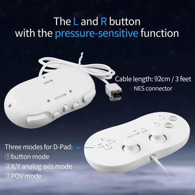 Alt view image 10 of 12 - Wired Classic Controller Gamepad Joystick for Nintendo Wii Remote Console Video Game Color White