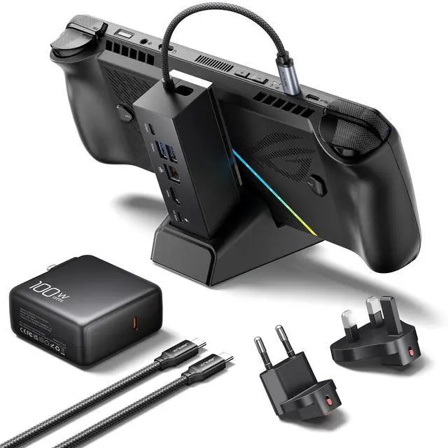 Alt view image 8 of 14 - Docking Station & 100W Charger for ROG Xbox Ally X (2025)/ROG Ally X/Steam Deck/Legion Go, 6-in-1 Dock with HDMI 4K@120Hz, Gigabit Ethernet, Dual USB A & USB C 3.2 Gen 1, 100W Charging - HB0609