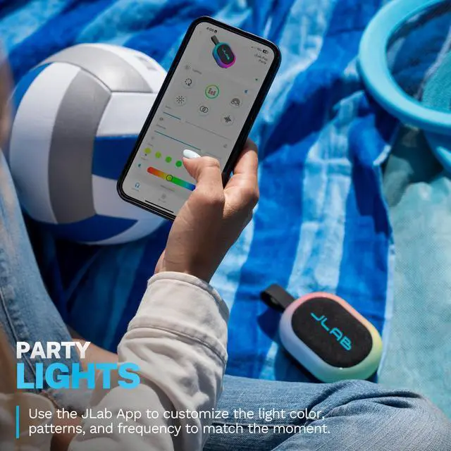 Alt view image 2 of 7 - Pop Party Portable Bluetooth Speaker, Black, 8+ Hours of Playtime, IP55 Waterproofing, Detachable Loop Handle, Customizable RGB LED Lighting, Lab Sync Up to 100 Speakers, Custom Sound in-App