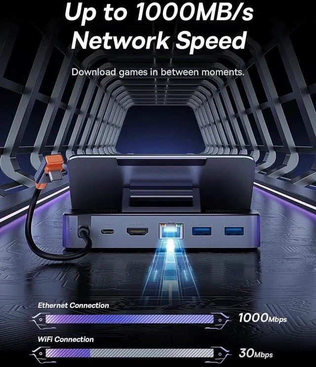 Alt view image 11 of 12 - Steam Deck Dock, 6-in-1 Docking Station for Steam Deck/ROG Ally X/Legion Go with HDMI 2.0 4K@60Hz, Gigabit Ethernet, Adjustable Stand Design, 100W PD and 3 USB-A 3.0 Ports