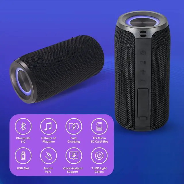 Alt view image 10 of 14 - Mega Magnaboom Small Bluetooth Speaker | Portable 5.0 Bluetooth Waterproof Speaker | Wireless, LED Lights, Enhanced Bass, Indoor/Outdoor Parties and Travel
