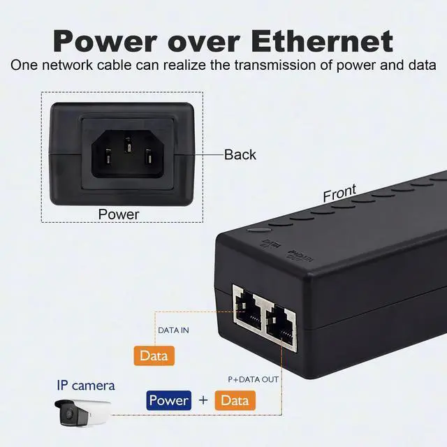 Alt view image 11 of 14 - Gigabit PoE+ Injector Adapter - 30W 48V Power Over Ethernet Plus - 10/100/1000Mbps, IEEE 802.3af/at Compliant - Up to 100 M (328 ft) Range, by ThePoEstore
