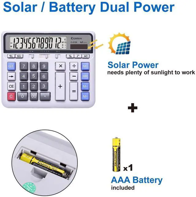 Alt view image 11 of 14 - Desktop Calculator Solar Battery Dual Power with 12-Digit Large LCD Display and Large Computer Keys Standard Function Calculator for Home Office School, White(2 Pack)