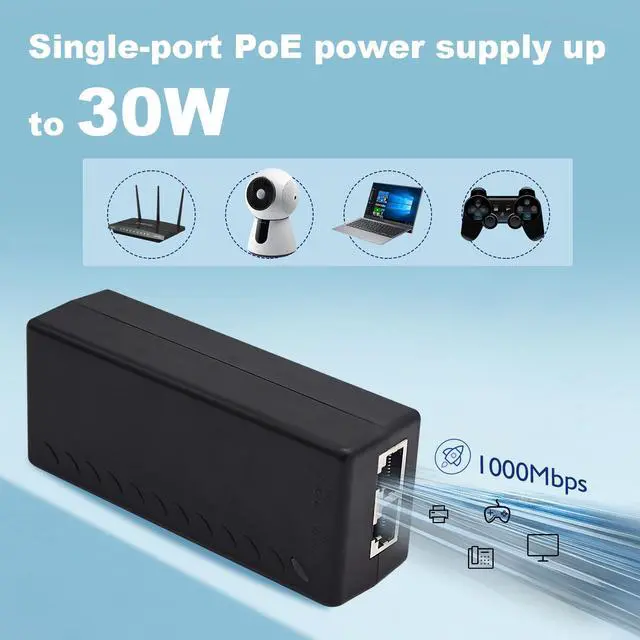 Alt view image 10 of 14 - Gigabit PoE+ Injector Adapter - 30W 48V Power Over Ethernet Plus - 10/100/1000Mbps, IEEE 802.3af/at Compliant - Up to 100 M (328 ft) Range, by ThePoEstore