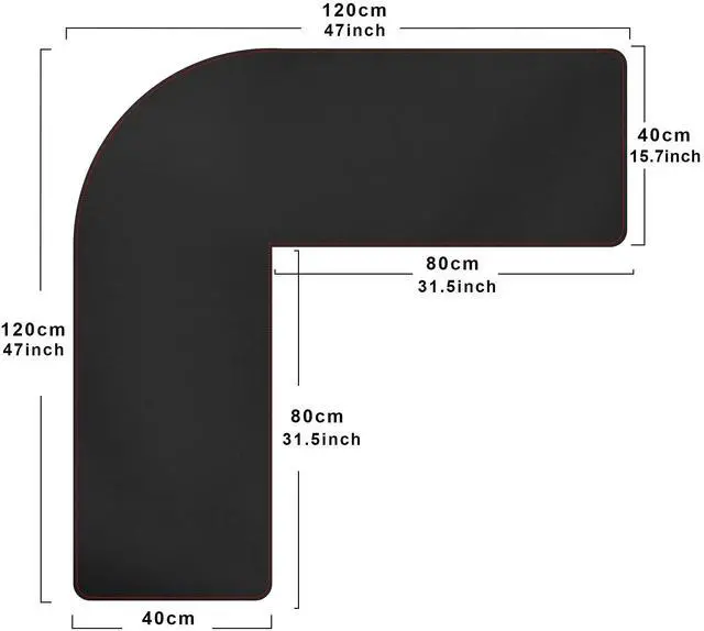 Alt view image 9 of 14 - L-Shaped Gaming Desk Mat Mouse pad, Computer Corner Desk Pad, 47" Home Office Writing Desk Pad Protector, Large Waterproof PU Leather Corner Mousepad - Black, (120+120) x40cm