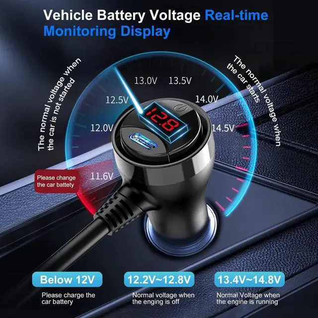 Alt view image 12 of 14 - Cigarette Lighter Adapter, 222W 3 Socket Car Cigarette Lighter Plug USB Charger Multi Port 12V Car Plug Outlet Splitter with LED Voltage Display Independent Switches