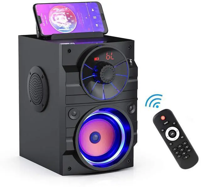 Alt view image 8 of 14 - Portable Big Bluetooth Speakers with Light, Wireless with Subwoofer, FM Radio, LED Lights, EQ, Booming Bass, Bluetooth 4.2 Stereo Loud Outdoor/Indoor Retro, for Home, Camping, Travel, Black
