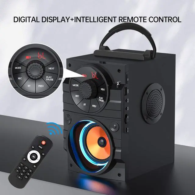 Alt view image 12 of 14 - Portable Big Bluetooth Speakers with Light, Wireless with Subwoofer, FM Radio, LED Lights, EQ, Booming Bass, Bluetooth 4.2 Stereo Loud Outdoor/Indoor Retro, for Home, Camping, Travel, Black