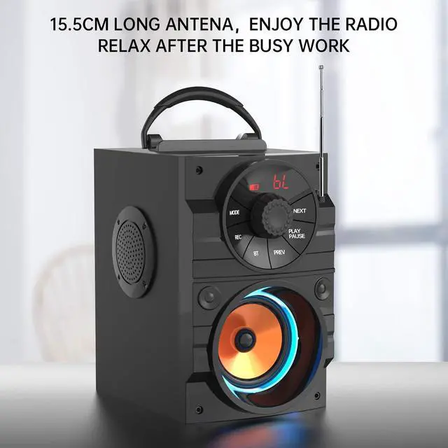 Alt view image 14 of 14 - Portable Big Bluetooth Speakers with Light, Wireless with Subwoofer, FM Radio, LED Lights, EQ, Booming Bass, Bluetooth 4.2 Stereo Loud Outdoor/Indoor Retro, for Home, Camping, Travel, Black