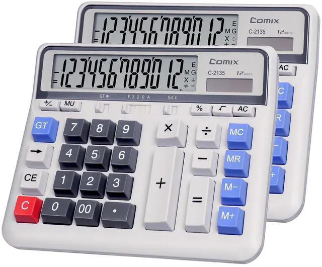 Alt view image 8 of 14 - Desktop Calculator Solar Battery Dual Power with 12-Digit Large LCD Display and Large Computer Keys Standard Function Calculator for Home Office School, White(2 Pack)