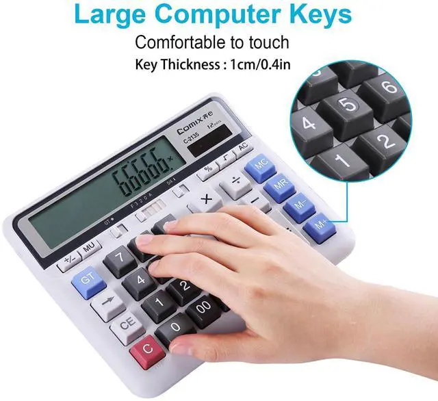 Alt view image 10 of 14 - Desktop Calculator Solar Battery Dual Power with 12-Digit Large LCD Display and Large Computer Keys Standard Function Calculator for Home Office School, White(2 Pack)