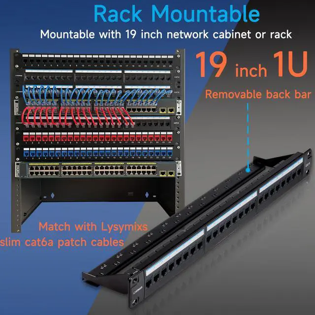 Alt view image 12 of 12 - 24 Port RJ45 Patch Panel Cat6 Feed Through, Coupler Network Panel 19 Inch, Inline Keystone Ethernet Patch Panel with Back Bar