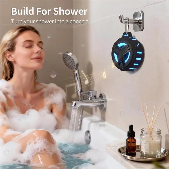 Alt view image 10 of 14 - Bluetooth Shower Speaker, Portable Bluetooth Speakers, IP67 Waterproof Wireless Speaker with LED Light, Floating, 2000mAh, True Wireless Stereo for Kayak, Beach, Gifts for unisex -Black