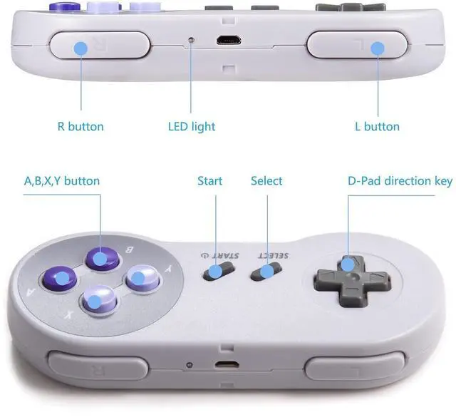 Alt view image 10 of 14 - 2 Pack 2.4GHz Wireless Controller for SNES Original Console, Rechargeable Wireless Remote Gamepad Controller for SNES Super Entertainment System Console