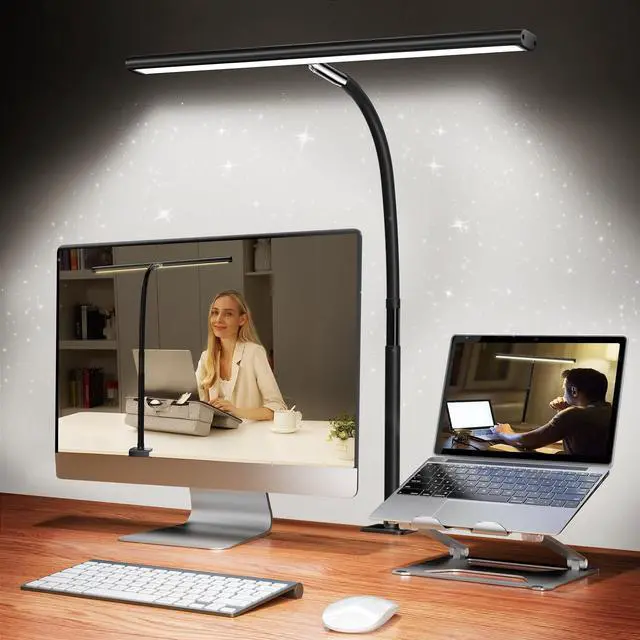 Alt view image 7 of 12 - LED Desk Lamp for Office Home, Eye-Caring Desk Light with Stepless Dimming Adjustable Flexible Gooseneck, 10W USB Adapter Desk Lamp with Clamp for Reading, Study, Workbench (Black)