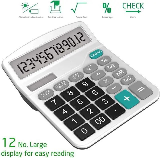 Alt view image 9 of 14 - Calculator, Splaks 2 Pack Standard Functional Desktop Calculators Solar and AA Battery Dual Power Electronic Office Calculators with 12-Digit Large Display (1 Basic Black&1 Updated Silver)