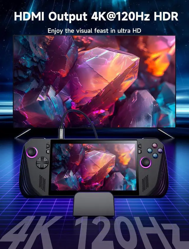 Alt view image 13 of 14 - Docking Station & 100W Charger for ROG Xbox Ally X (2025)/ROG Ally X/Steam Deck/Legion Go, 6-in-1 Dock with HDMI 4K@120Hz, Gigabit Ethernet, Dual USB A & USB C 3.2 Gen 1, 100W Charging - HB0609