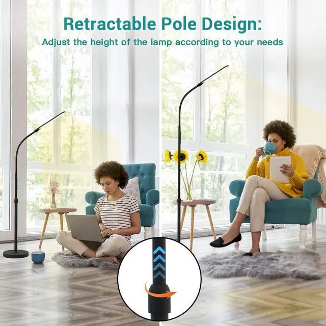Alt view image 13 of 14 - Led Floor Lamp,Modern Reading Adjustable Standing Height 4 Colors and Stepless Brightness Work Lamp for Living Room Bedroom Reading, Black
