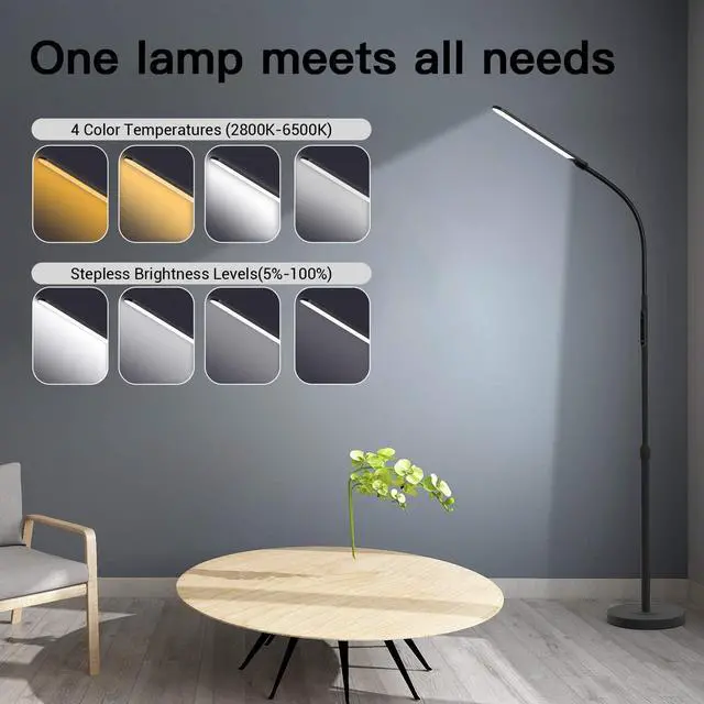 Alt view image 14 of 14 - Led Floor Lamp,Modern Reading Adjustable Standing Height 4 Colors and Stepless Brightness Work Lamp for Living Room Bedroom Reading, Black