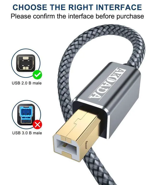 Alt view image 9 of 14 - USB 2.0 Printer Cable 20FT, USB Type A Male to B Male Printer Scanner Cord High Speed Compatible with HP, Canon, Dell, Epson, Lexmark, Xerox