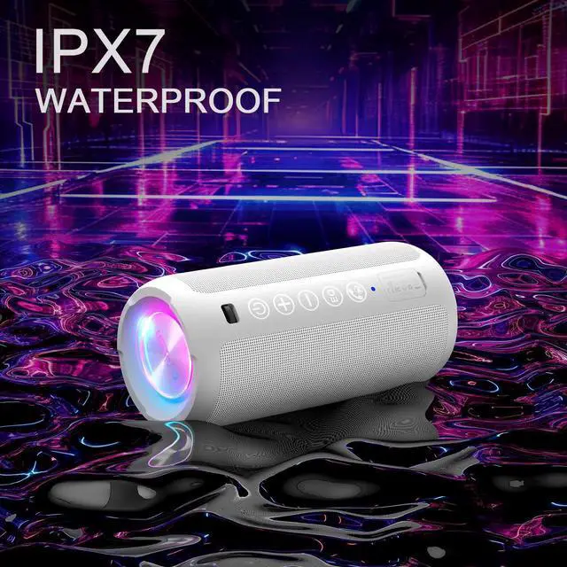 Alt view image 14 of 14 - Portable Bluetooth Speaker: IPX7 Waterproof, 24W Loud Sound, Deep Bass, Bluetooth 5.3, LED Lights, Wireless Stereo Pairing, 30H Playtime, for Home/Outdoor/Party/Beach, Birthday Gift (White)