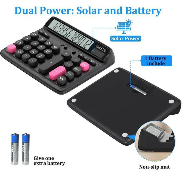 Alt view image 13 of 14 - Desktop Calculator with Extra Large 5-Inch LCD Display, 12-Digit Two Way Power Solar & Battery Office Calculator with Big Buttons for Business, Accounting & Home Use(Black)