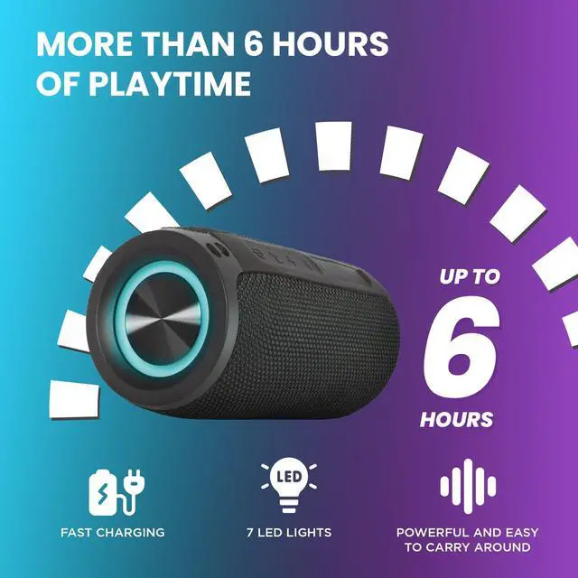 Alt view image 12 of 14 - Mega Magnaboom Small Bluetooth Speaker | Portable 5.0 Bluetooth Waterproof Speaker | Wireless, LED Lights, Enhanced Bass, Indoor/Outdoor Parties and Travel