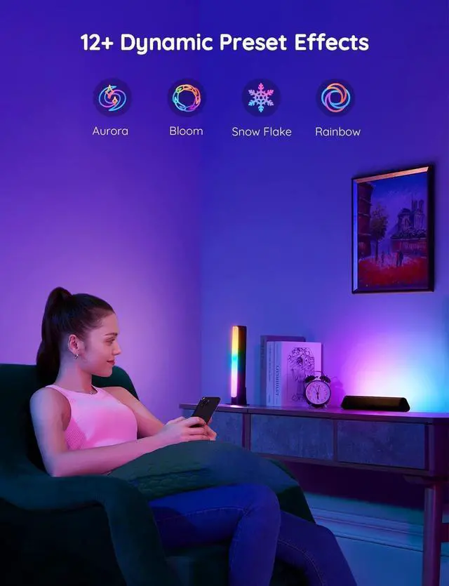 Alt view image 14 of 14 - Smart LED Light Bars, Work with Alexa and Google Assistant, RGBICWW WiFi TV Backlights with Scene and Music Modes for Gaming, Pictures, PC, Room Decoration
