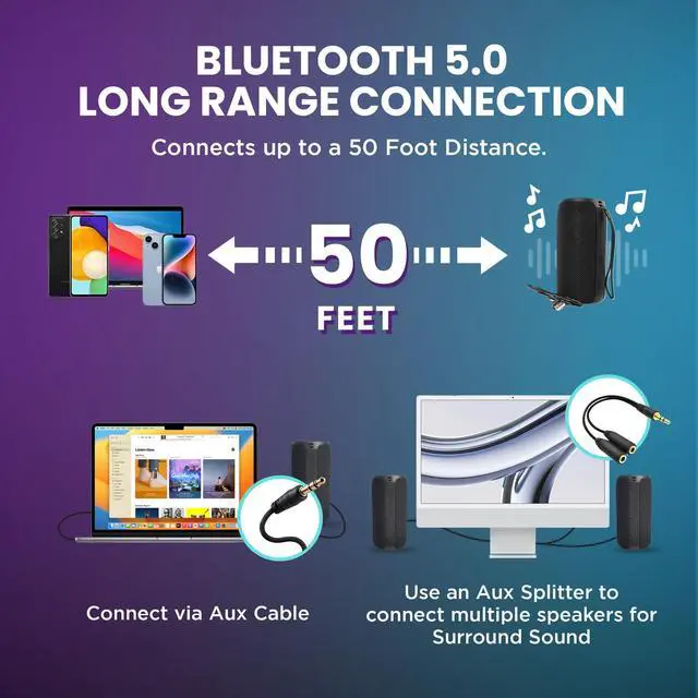 Alt view image 13 of 14 - Mega Magnaboom Small Bluetooth Speaker | Portable 5.0 Bluetooth Waterproof Speaker | Wireless, LED Lights, Enhanced Bass, Indoor/Outdoor Parties and Travel
