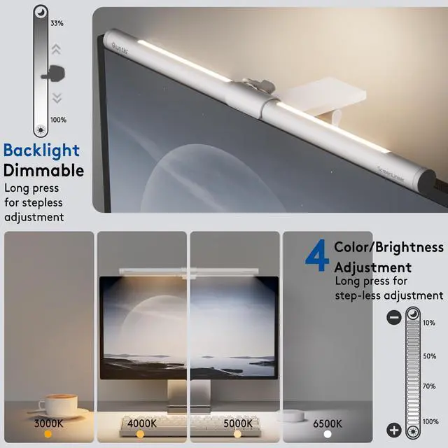 Alt view image 11 of 14 - Monitor Light Bar with Remote, Eye-Care No Glare, Space Saving Home Office Desk Lamp, White, Stepless Dimming, Easy Setup LED Computer Light Backlight for Curved Gaming Monitors Mother's Day