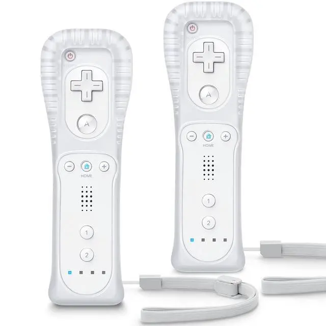 Alt view image 8 of 14 - Remote Controller for Wii & Wii U, with Silicone Case and Wrist Strap, 2 pack (White)