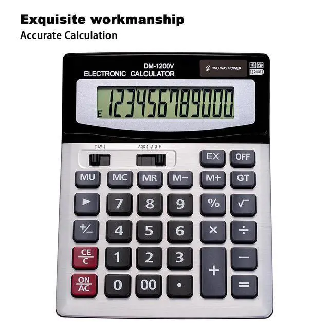 Alt view image 3 of 7 - 12 Digit Desktop Calculator with Large LCD Display and Sensitive Button, Dual Solar Power and Battery, Standard Function for Office (YE1200v)