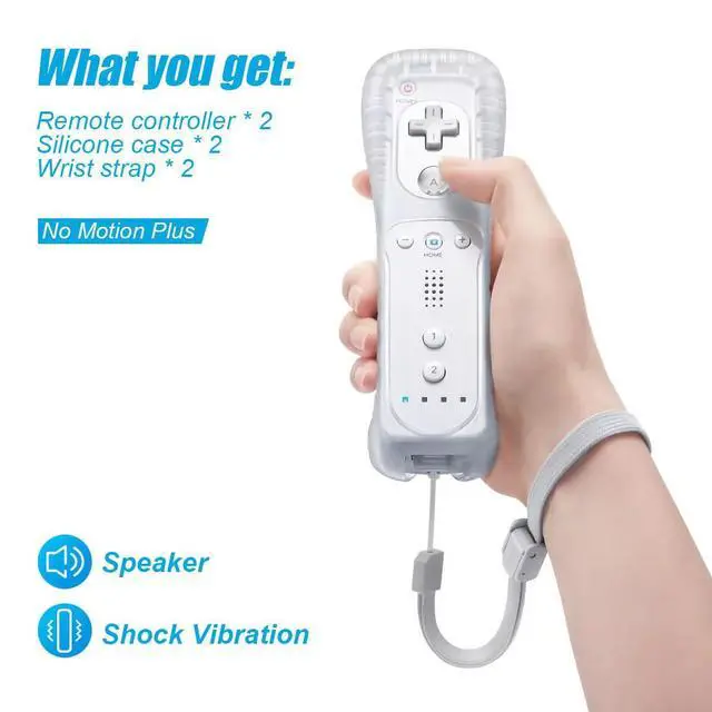 Alt view image 10 of 14 - Remote Controller for Wii & Wii U, with Silicone Case and Wrist Strap, 2 pack (White)