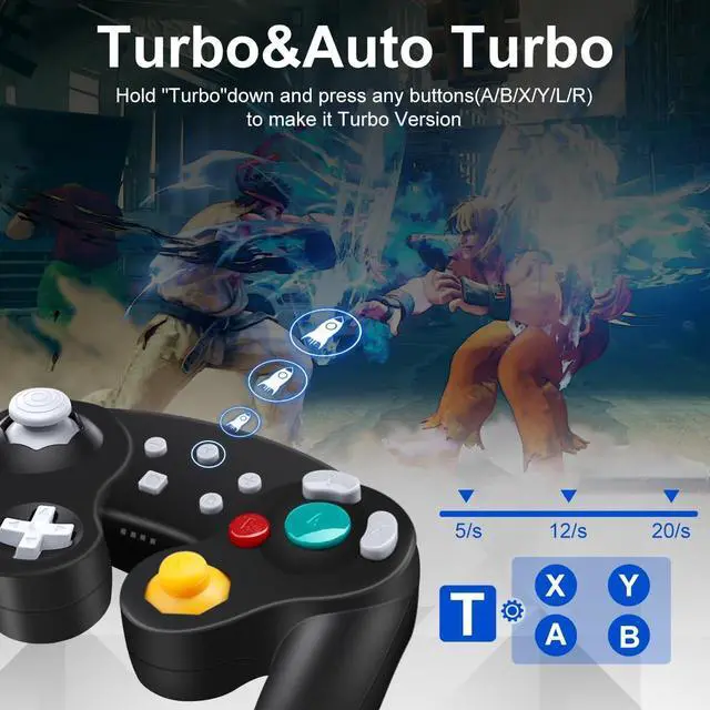 Alt view image 11 of 14 - Wireless Gamecube Controller for Nintendo Switch,Wireless Switch Pro Controller for Nintendo Switch/PC/Steam,One-Button Wake Up,6-Axis Gyro Motion,Turbo & Auto Turbo(Black)