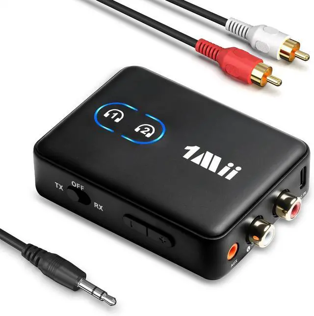 Alt view image 8 of 14 - RCA Bluetooth 5.3 Adapter for TV, 3.5mm AUX Bluetooth Transmitter Receiver for 2 AirPods or Headphones, Home Stereo, Speakers, Projector, Treadmills, PC, with Volume Control, aptX Low Latency