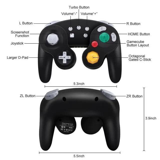 Alt view image 14 of 14 - Wireless Gamecube Controller for Nintendo Switch,Wireless Switch Pro Controller for Nintendo Switch/PC/Steam,One-Button Wake Up,6-Axis Gyro Motion,Turbo & Auto Turbo(Black)