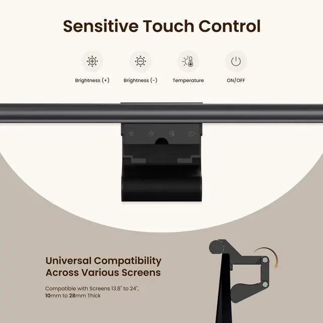 Alt view image 10 of 14 - Monitor Light Bar, Computer Monitor Lamp, 250LM No Glare Eye-Care LED Screen Bar, Touch Control USB Reading Desk Lamp for Home Office Work, Stepless Dimming Adjustable Color Temperature