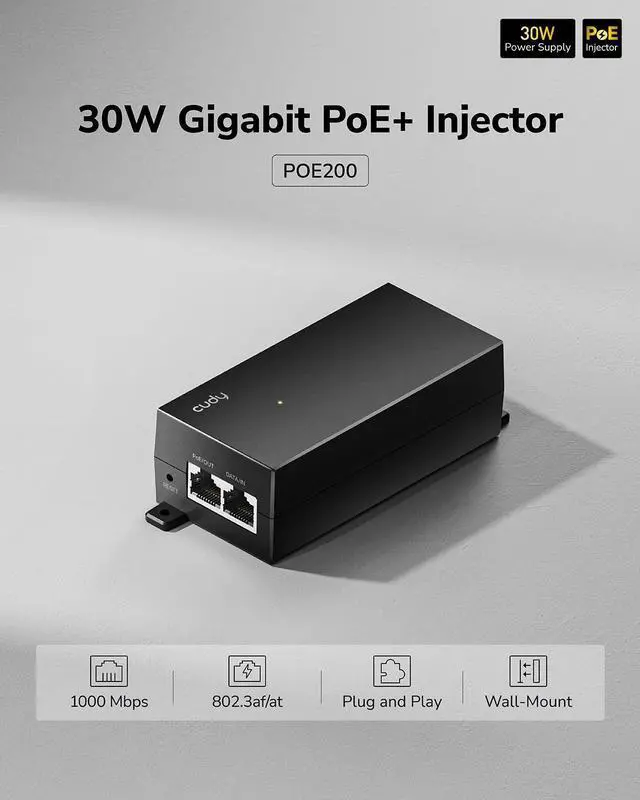 Alt view image 9 of 14 - New 30W Gigabit PoE Injector Adapter, 30W,10/100/1000Mbps RJ-45, IEEE 802.3af / 802.3at Compliant, up to 100 Meters (325 Feet), PoE200