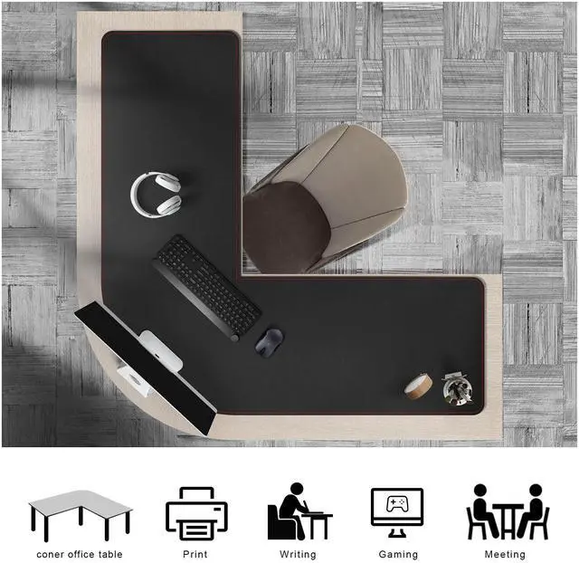 Alt view image 12 of 14 - L-Shaped Gaming Desk Mat Mouse pad, Computer Corner Desk Pad, 47" Home Office Writing Desk Pad Protector, Large Waterproof PU Leather Corner Mousepad - Black, (120+120) x40cm