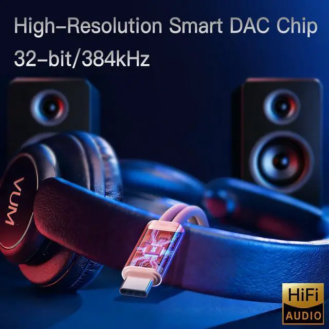 Alt view image 10 of 14 - 32-bit/384kHz Hi-Fi DAC & PD 60W Charger USB-C to 3.5mm Headphone Jack Audio Adapter, Aux Audio Dongle Cable with Type C Fast Charging,48kHz Mic Input Supported, 2-in-1 Hi-Res Headphone Splitter