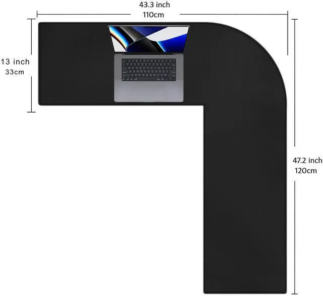 Alt view image 10 of 12 - L Shaped Corner Desk Pad, 43.3"x47.2" Leather Desk Mat, Waterproof Large Corner Mouse Pad for Office Home, L-Shaped Desk Cover Gaming Setup Computer Protection Supplies (Black)