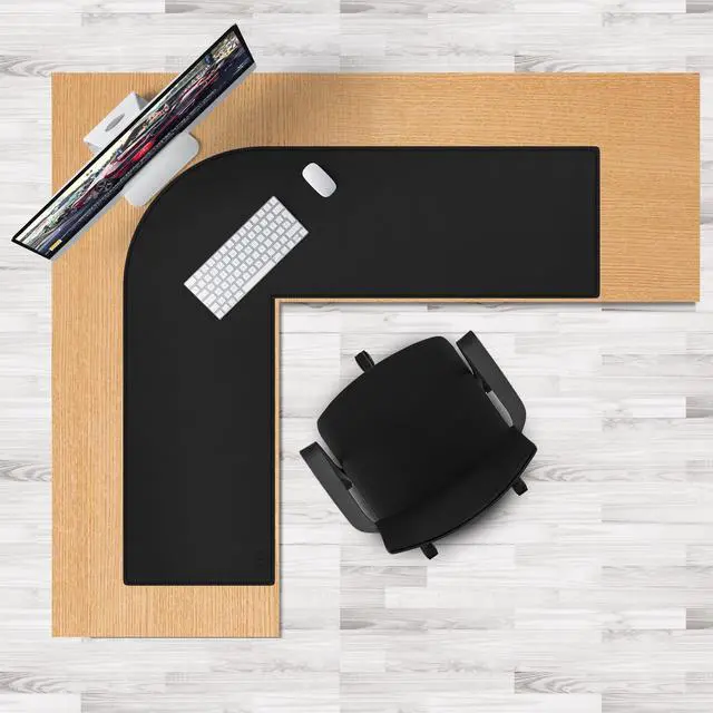 Alt view image 12 of 12 - L Shaped Corner Desk Pad, 43.3"x47.2" Leather Desk Mat, Waterproof Large Corner Mouse Pad for Office Home, L-Shaped Desk Cover Gaming Setup Computer Protection Supplies (Black)