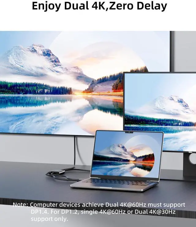 Alt view image 11 of 14 - Displayport to Dual DisplayPort Splitter Adapter,4K60Hz MST Displayport hub 1 in 2 Out Display Port for Dual Monitors,DP1.4 Display Port Splitter for Desktop, Laptop,Extend Display